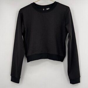 The Set Black Long Sleeve Cropped Top with Back Zipper – Size S